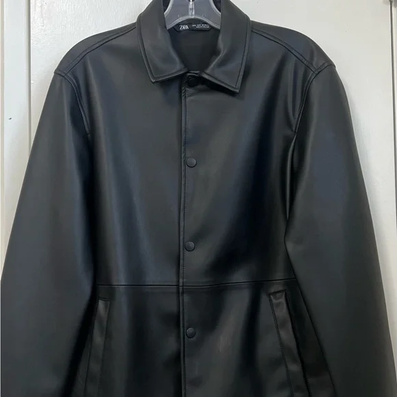 Zara Classic Black Leather Jacket - Picture 2 of 8